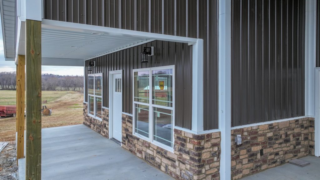 Porch of a custom built barndominium, built by Triple J Builders